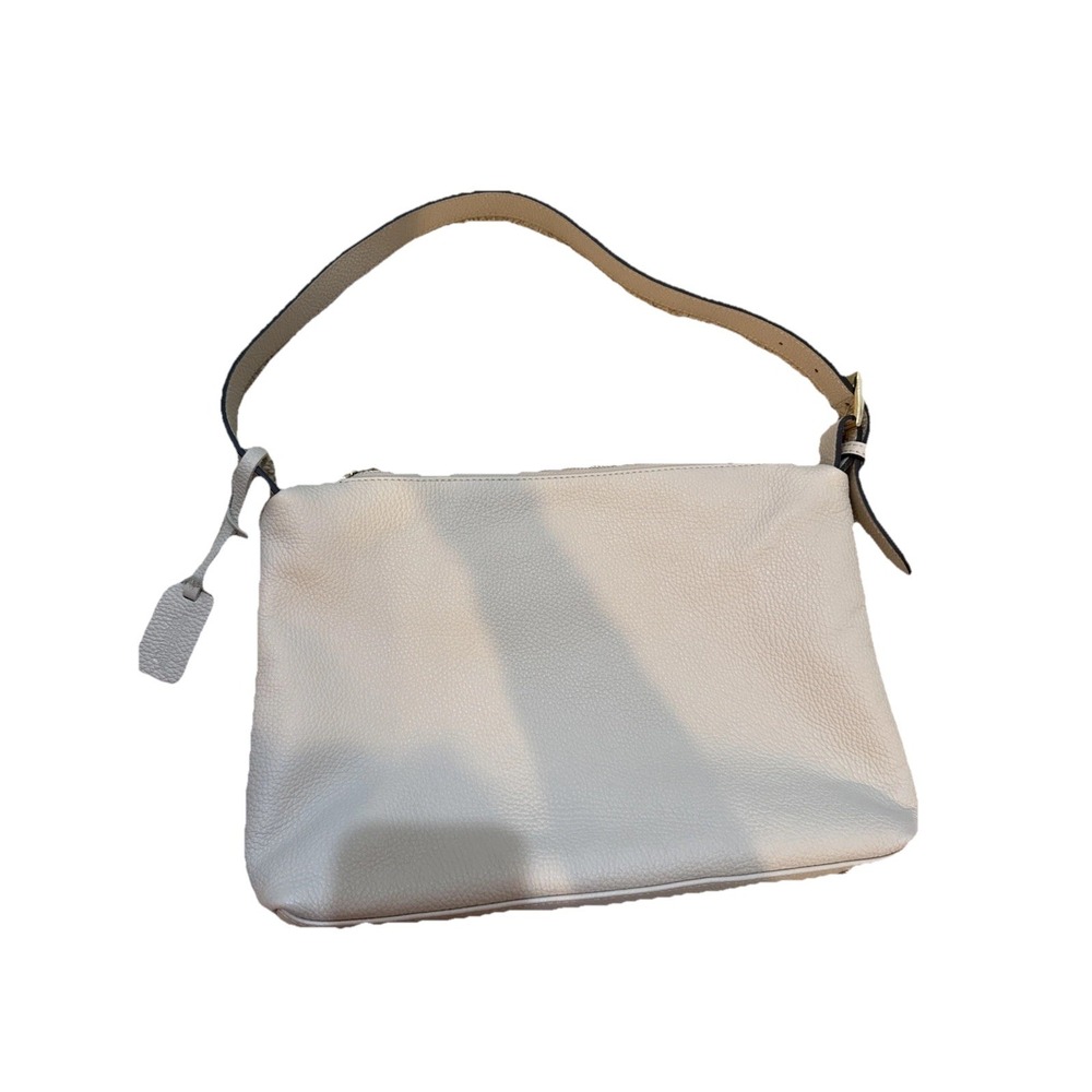Viola Gigli Purse Pebbled Almond Bone Genuine Leather Made In Italy Adj Strap